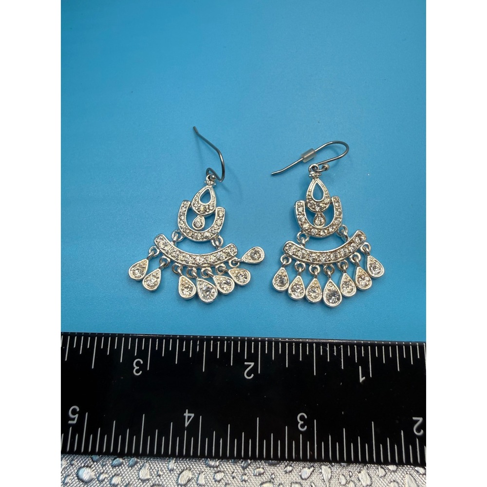 Liz Claiborne Silver Tone Rhinestone Chandelier Drop Earrings Teardrop Dangle
